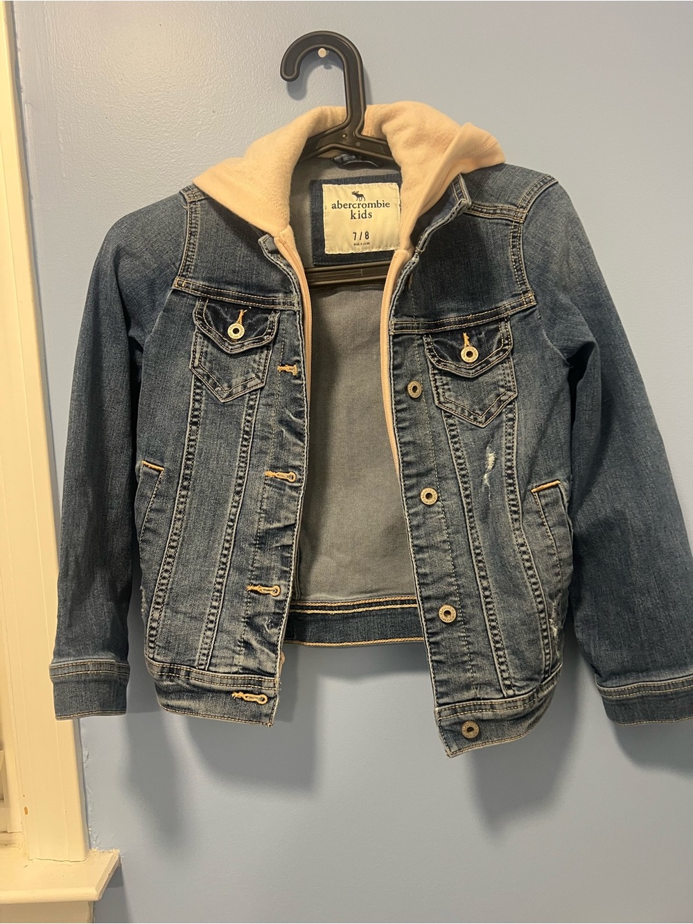 abercrombie kids Blue Denim Jacket with Cream Hood